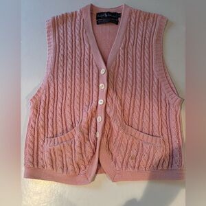 Ralph Lauren Pink Cable Knit Button Front Sweater Vest